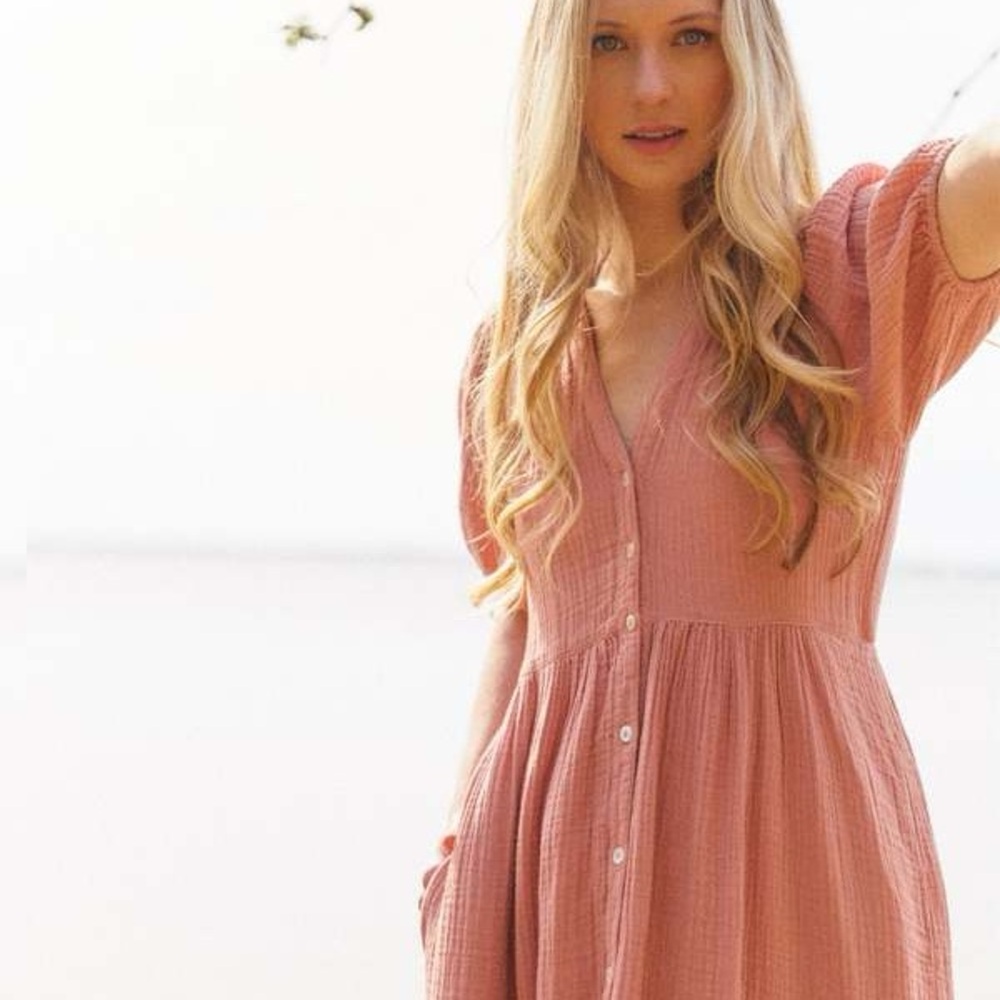 XiRENA Pink Puff Sleeve Midi Lennox Dress size Small - Picture 3 of 12